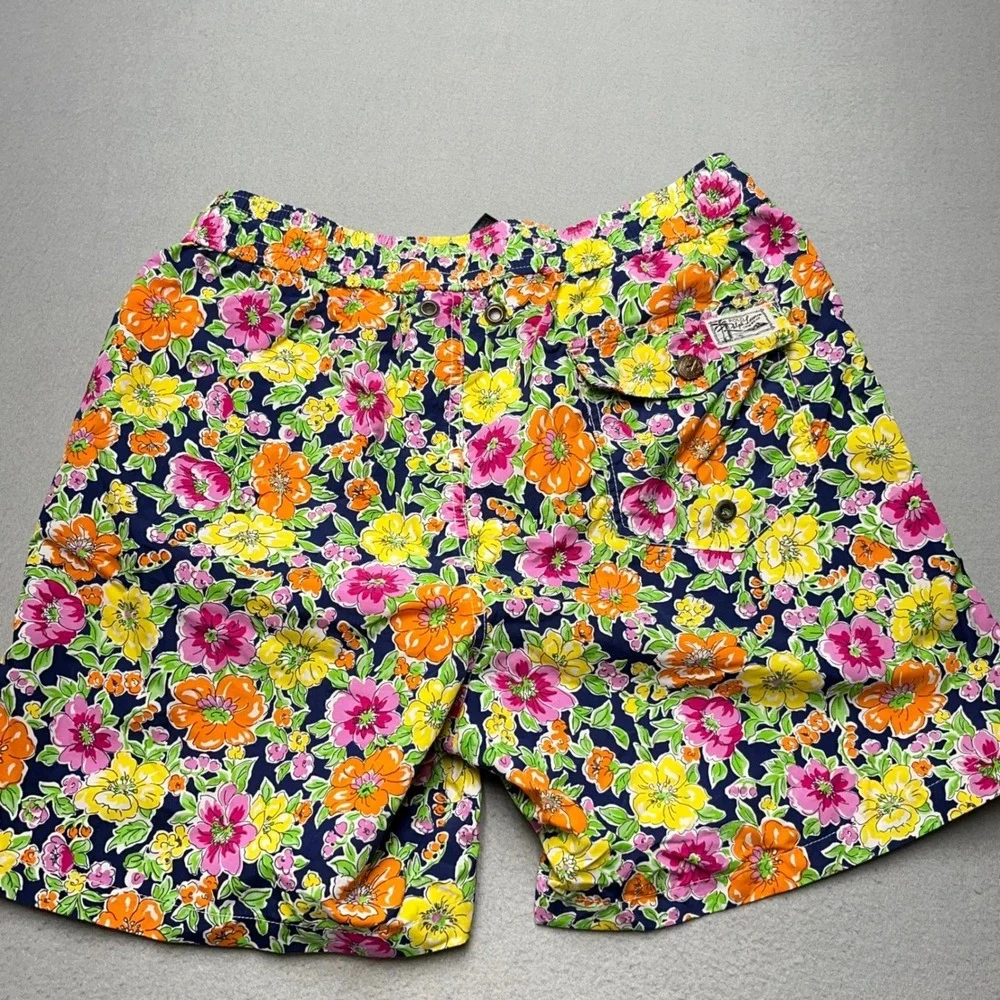 New Polo Ralph Lauren Mens‎ Floral Swim Trunks Navy Blue Pink Yellow Pony Medium